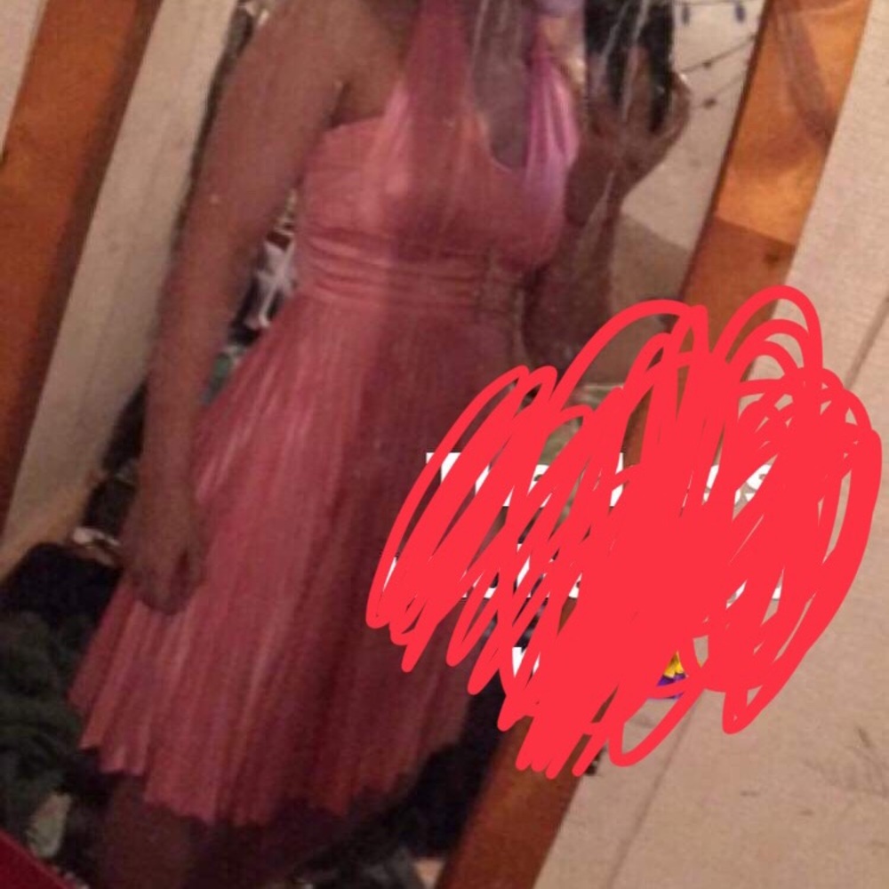 Pink halter homecoming dress knee length